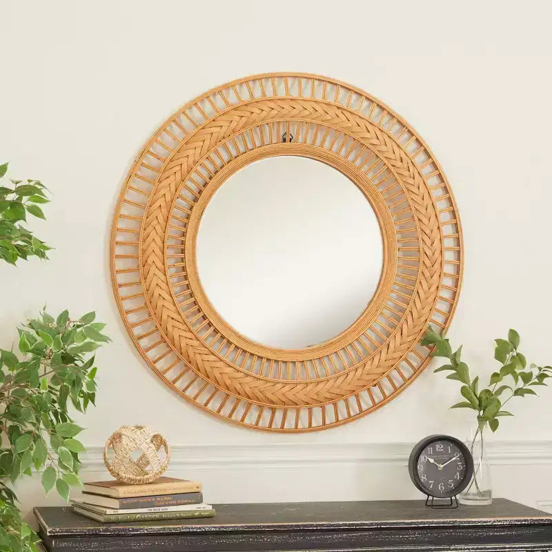 Miroir Mural Artisanal en Métal Tressé avec Complexité - Marron
