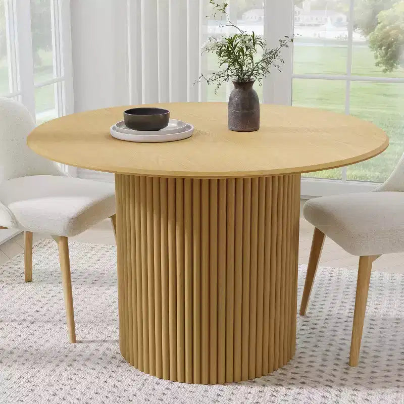 Table de salle à manger ronde en chêne massif de 46" - Pieds en rotin, 4 places