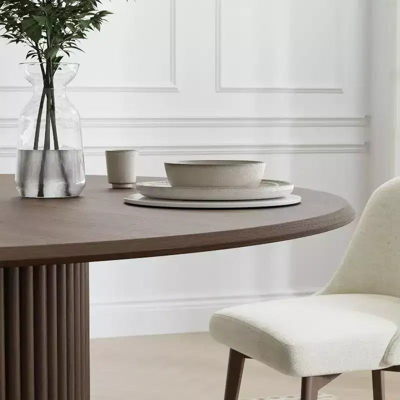 Table de salle à manger ronde en chêne massif de 46" - Pieds en rotin, 4 places