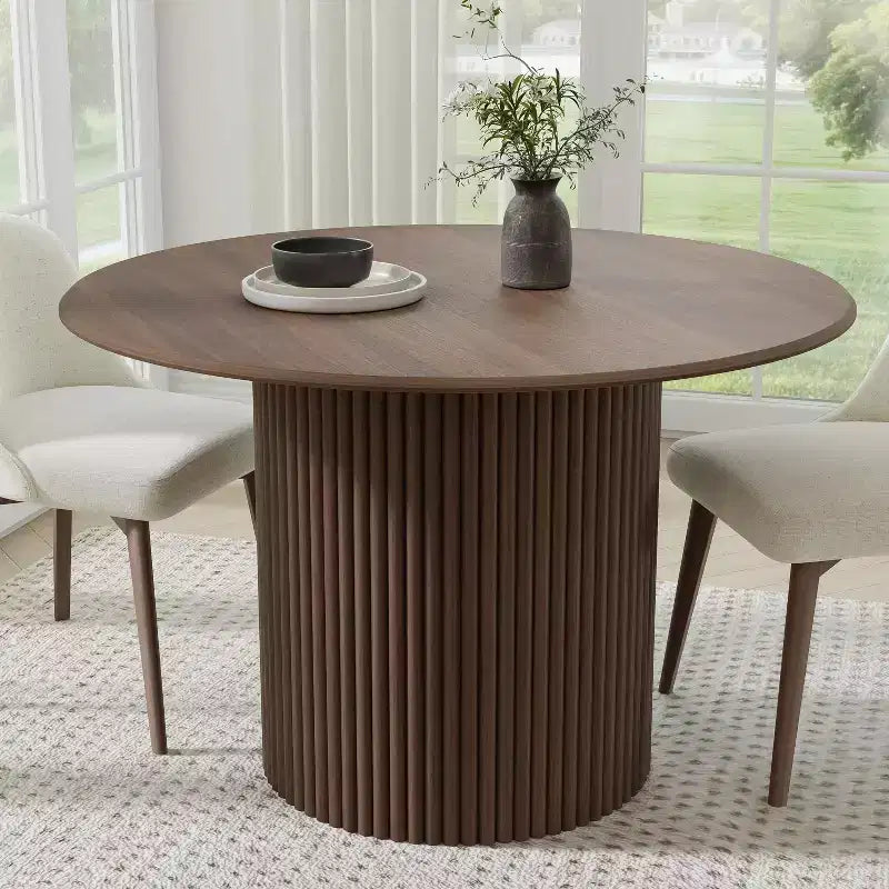 Table de salle à manger ronde en chêne massif de 46" - Pieds en rotin, 4 places