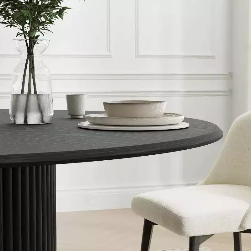 Table de salle à manger ronde en chêne massif de 46" - Pieds en rotin, 4 places