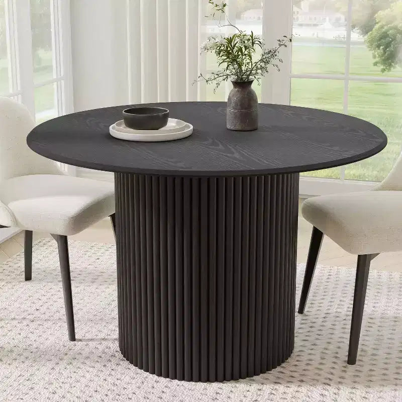 Table de salle à manger ronde en chêne massif de 46" - Pieds en rotin, 4 places