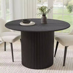Table de salle à manger ronde en chêne massif de 46" - Pieds en rotin, 4 places