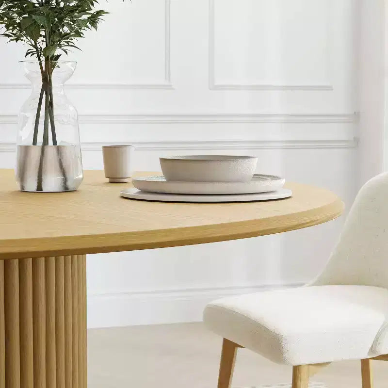 Table de salle à manger ronde en chêne massif de 46" - Pieds en rotin, 4 places