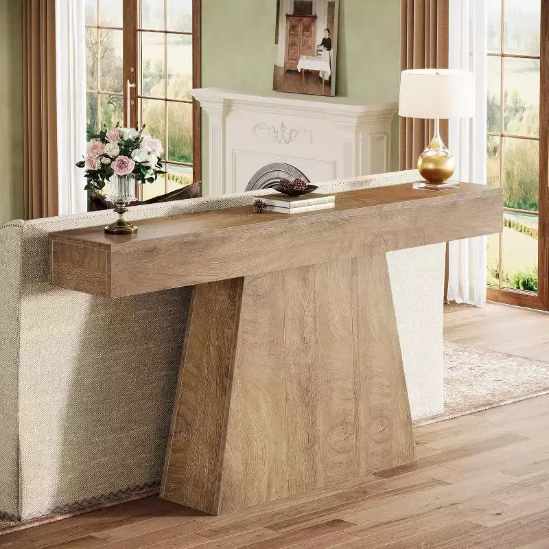 Table console de ferme 63" avec base trapézoïdale - Table d'entrée noire
