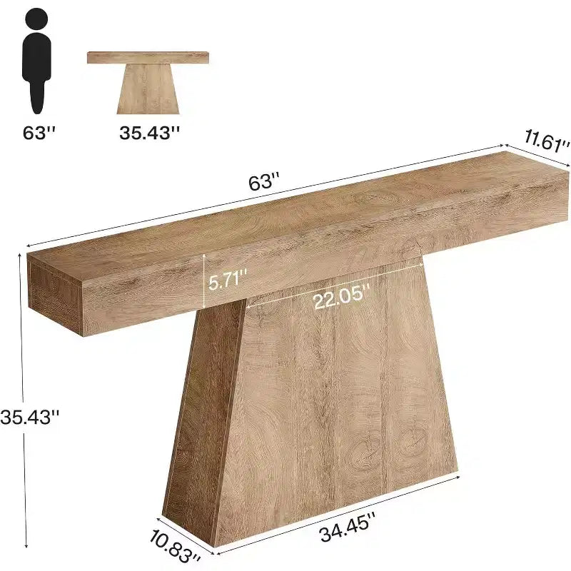 Table console de ferme 63" avec base trapézoïdale - Table d'entrée noire