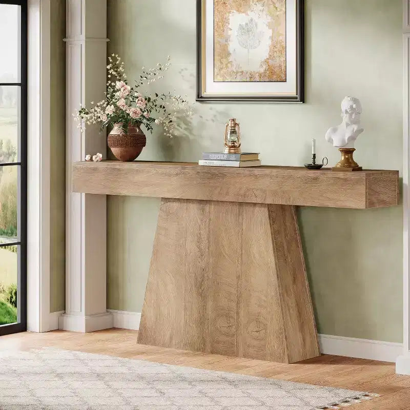 Table console de ferme 63" avec base trapézoïdale - Table d'entrée noire