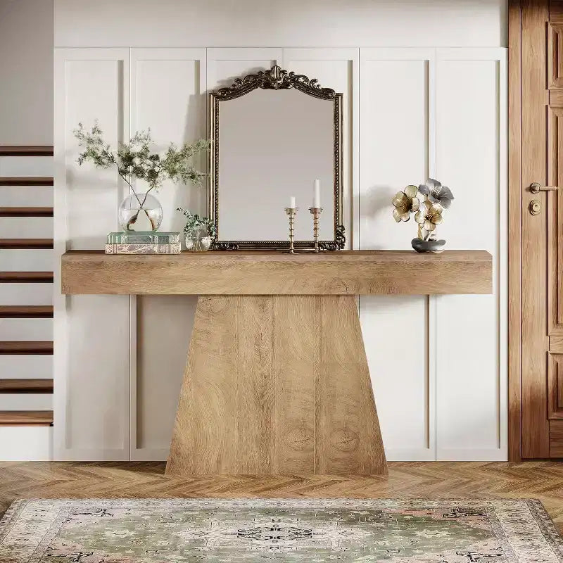 Table console de ferme 63" avec base trapézoïdale - Table d'entrée noire