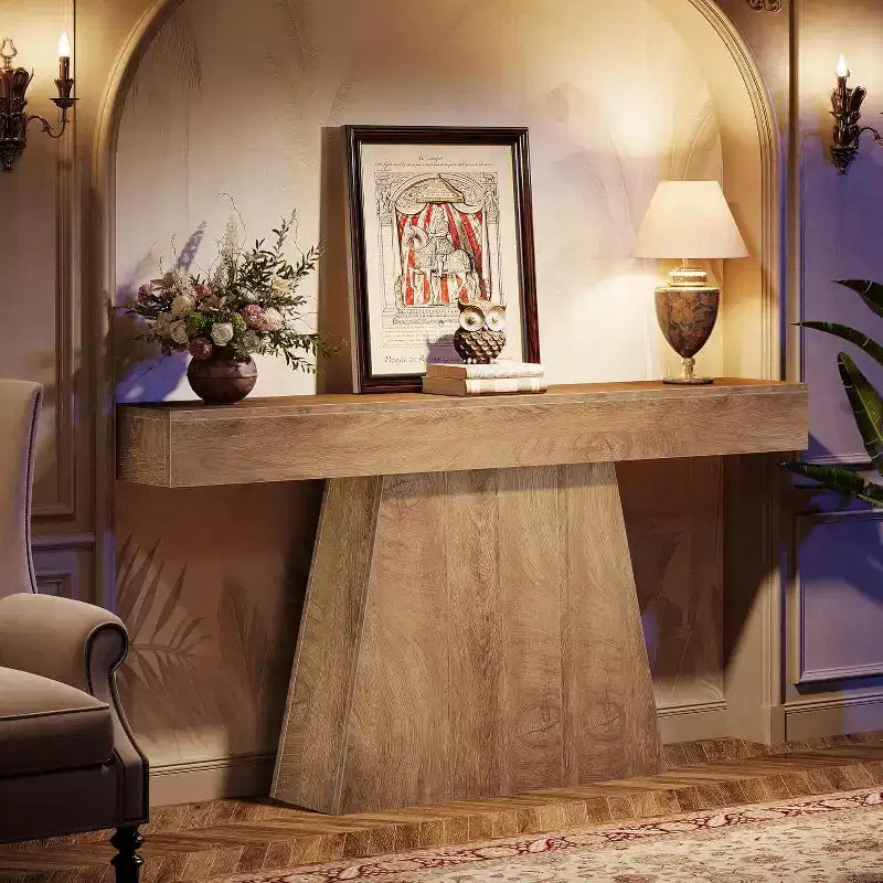 Table console de ferme 63" avec base trapézoïdale - Table d'entrée noire