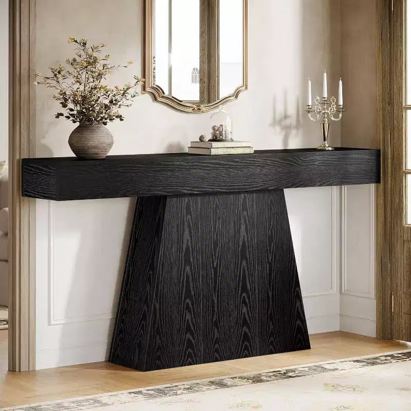 Table console de ferme 63" avec base trapézoïdale - Table d'entrée noire