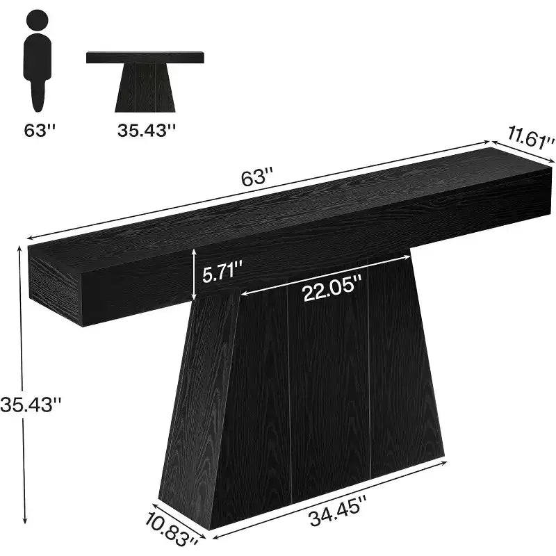 Table console de ferme 63" avec base trapézoïdale - Table d'entrée noire
