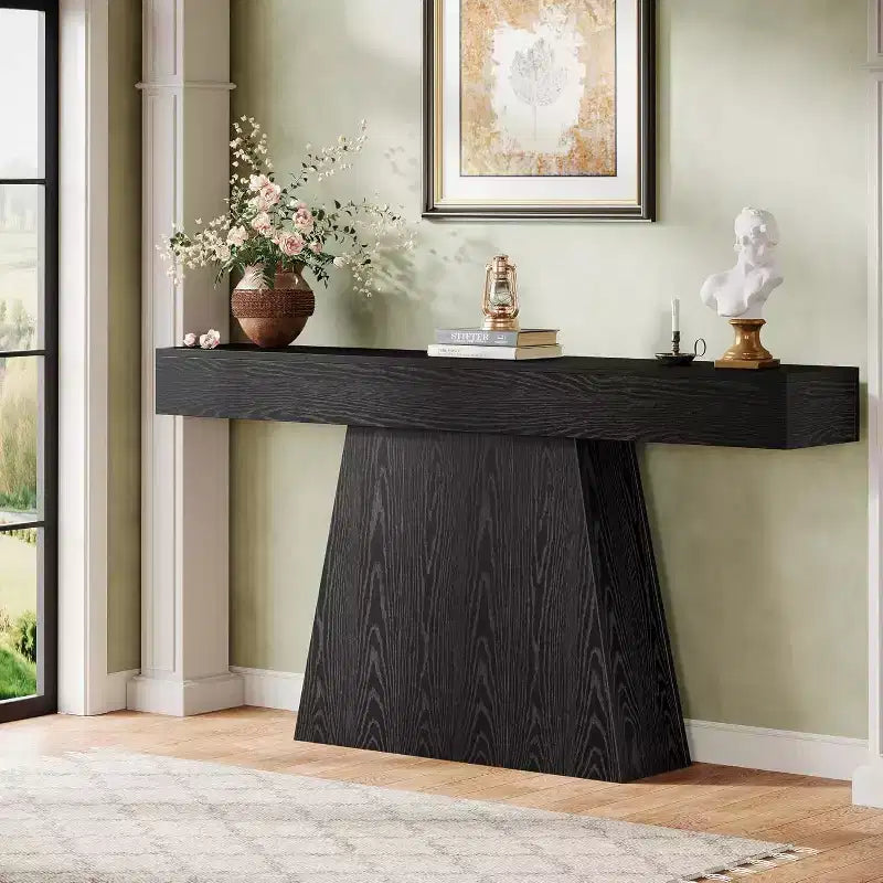 Table console de ferme 63" avec base trapézoïdale - Table d'entrée noire
