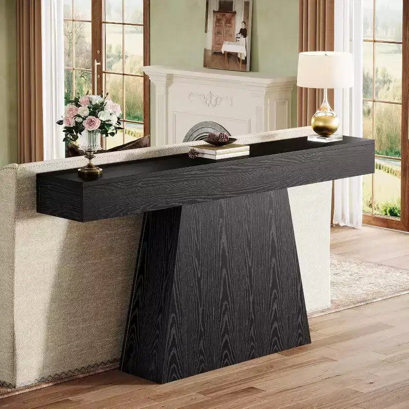 Table console de ferme 63" avec base trapézoïdale - Table d'entrée noire
