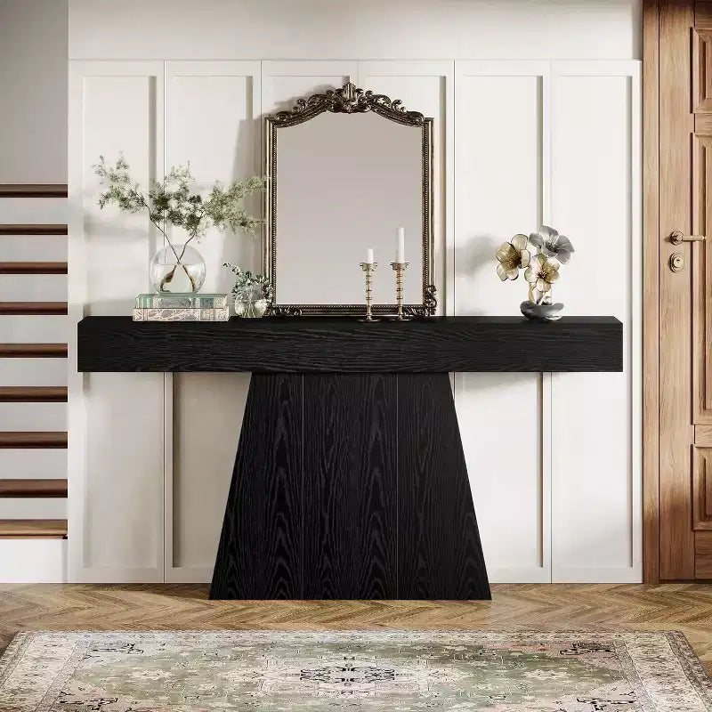 Table console de ferme 63" avec base trapézoïdale - Table d'entrée noire