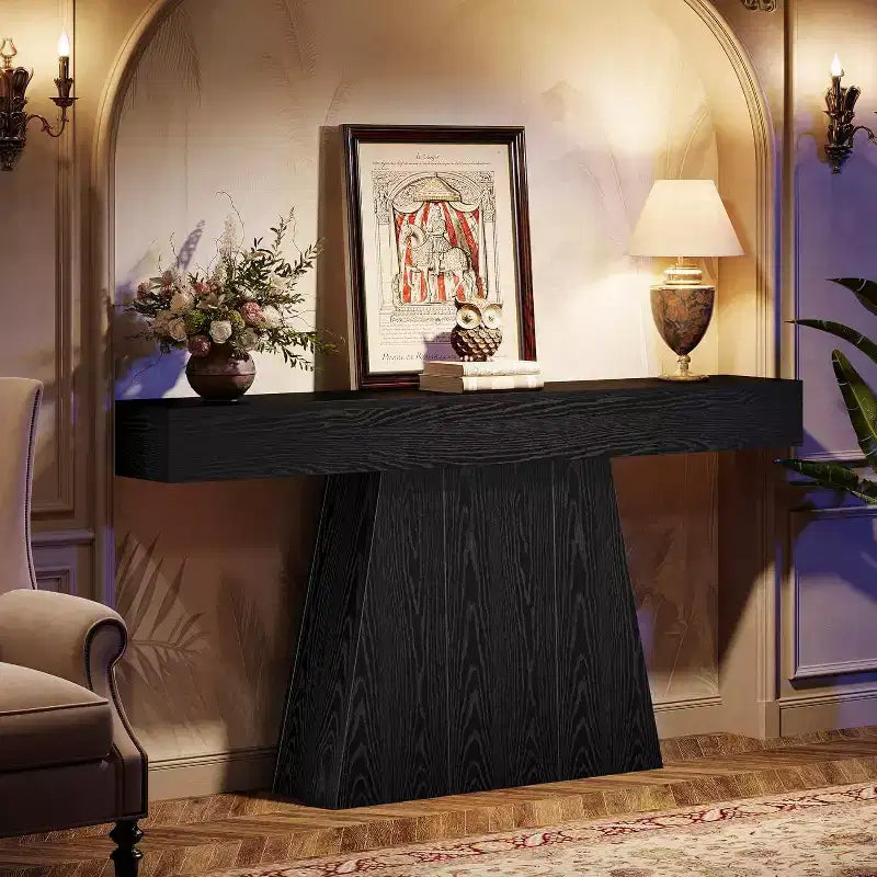 Table console de ferme 63" avec base trapézoïdale - Table d'entrée noire