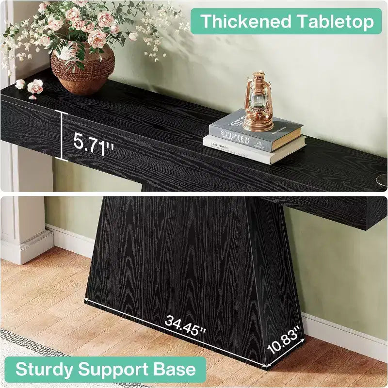 Table console de ferme 63" avec base trapézoïdale - Table d'entrée noire