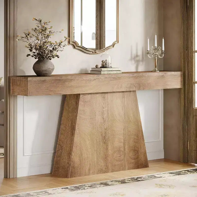 Table console de ferme 63" avec base trapézoïdale - Table d'entrée noire