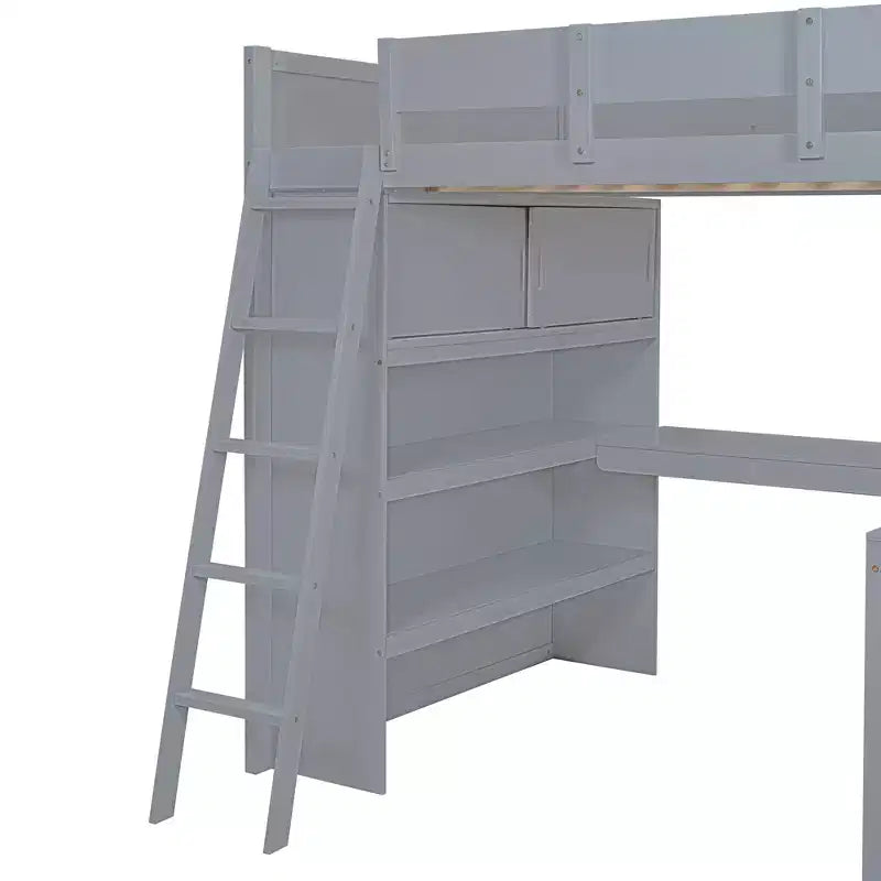 Lit mezzanine pleine grandeur avec bureau et étagère - Pin massif, capacité de 181 kg