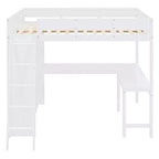 Lit mezzanine pleine grandeur avec bureau et étagère - Pin massif, capacité de 181 kg