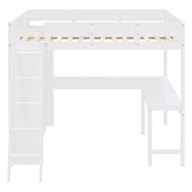 Lit mezzanine pleine grandeur avec bureau et étagère - Pin massif, capacité de 181 kg