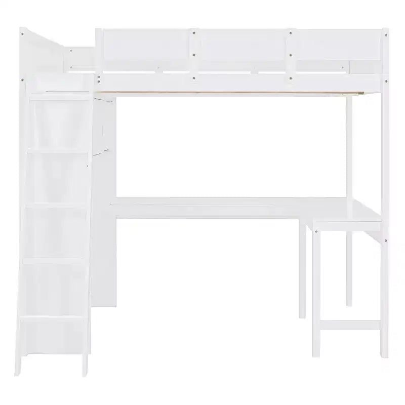 Lit mezzanine pleine grandeur avec bureau et étagère - Pin massif, capacité de 181 kg