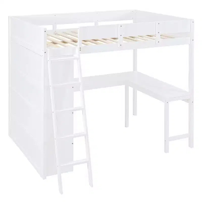 Lit mezzanine pleine grandeur avec bureau et étagère - Pin massif, capacité de 181 kg