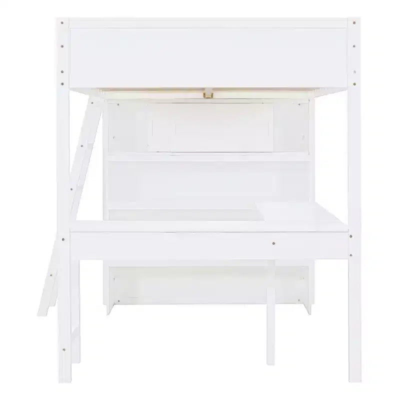 Lit mezzanine pleine grandeur avec bureau et étagère - Pin massif, capacité de 181 kg