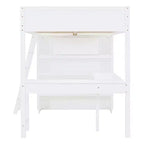 Lit mezzanine pleine grandeur avec bureau et étagère - Pin massif, capacité de 181 kg