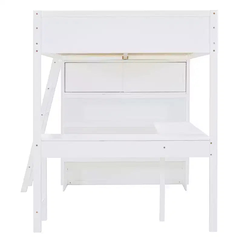 Lit mezzanine pleine grandeur avec bureau et étagère - Pin massif, capacité de 181 kg