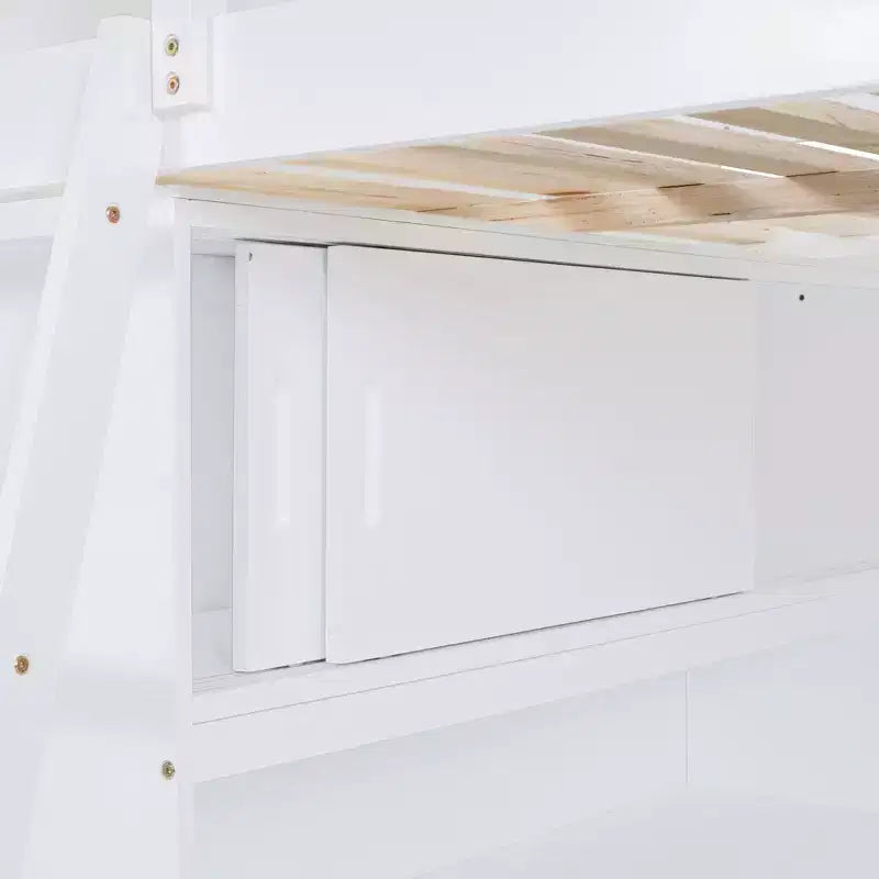 Lit mezzanine pleine grandeur avec bureau et étagère - Pin massif, capacité de 181 kg