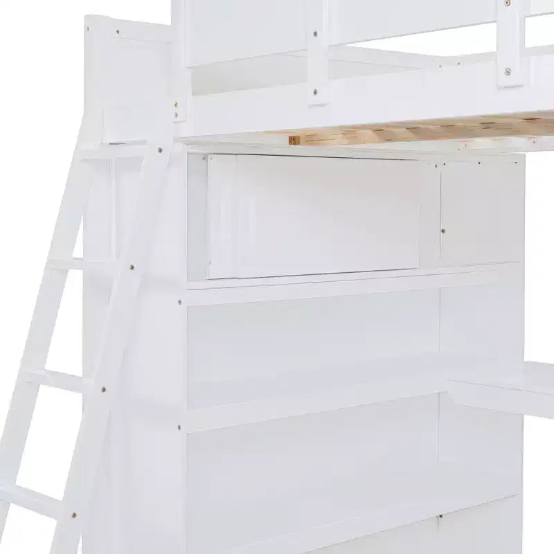 Lit mezzanine pleine grandeur avec bureau et étagère - Pin massif, capacité de 181 kg