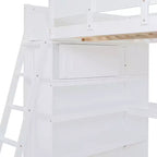 Lit mezzanine pleine grandeur avec bureau et étagère - Pin massif, capacité de 181 kg