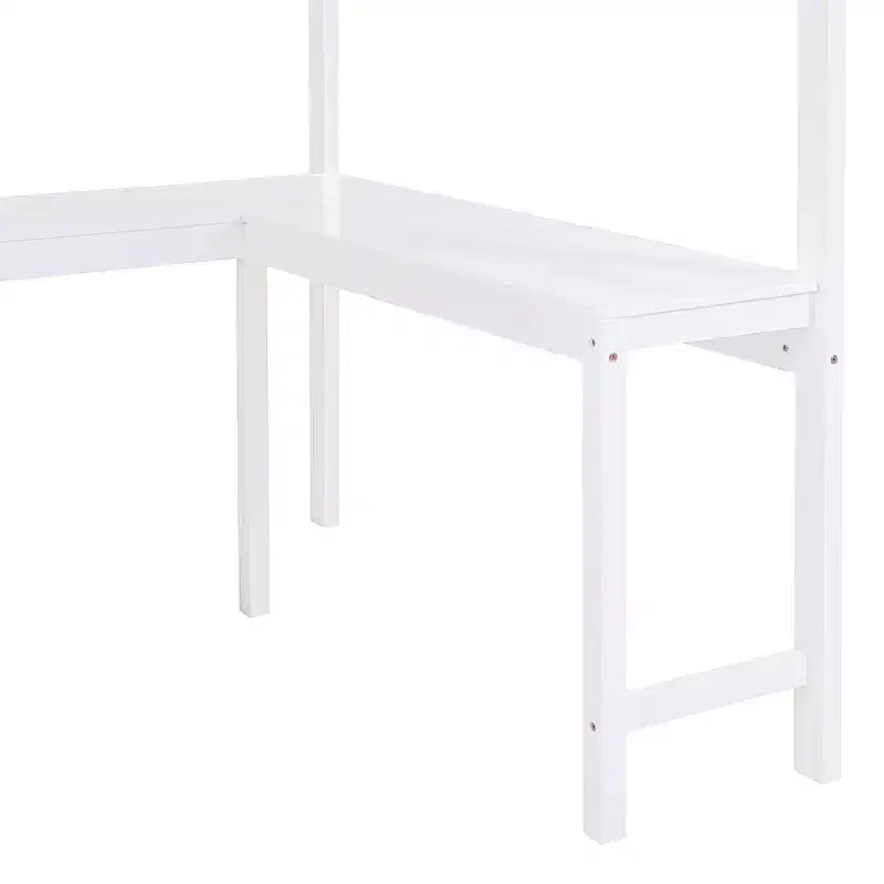 Lit mezzanine pleine grandeur avec bureau et étagère - Pin massif, capacité de 181 kg