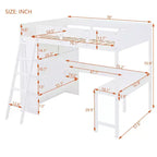 Lit mezzanine pleine grandeur avec bureau et étagère - Pin massif, capacité de 181 kg