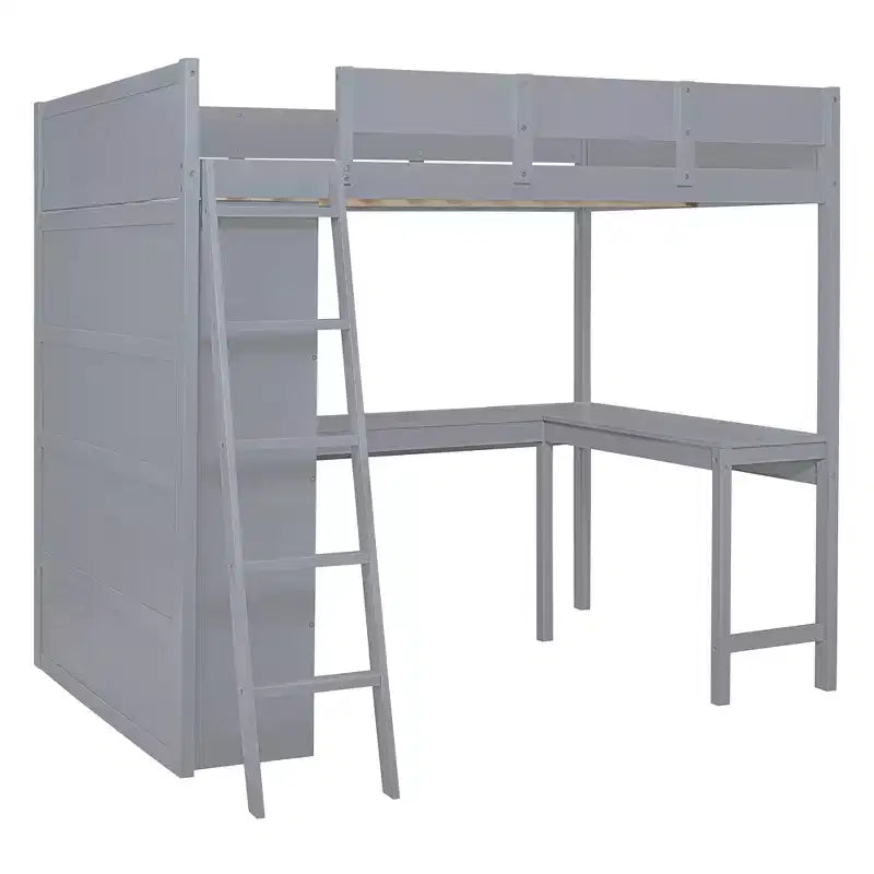 Lit mezzanine pleine grandeur avec bureau et étagère - Pin massif, capacité de 181 kg