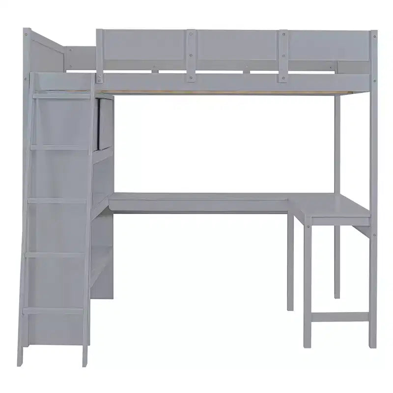 Lit mezzanine pleine grandeur avec bureau et étagère - Pin massif, capacité de 181 kg
