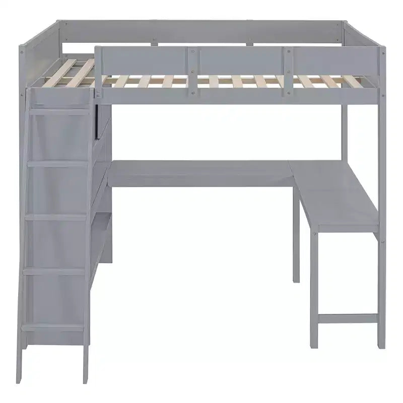Lit mezzanine pleine grandeur avec bureau et étagère - Pin massif, capacité de 181 kg
