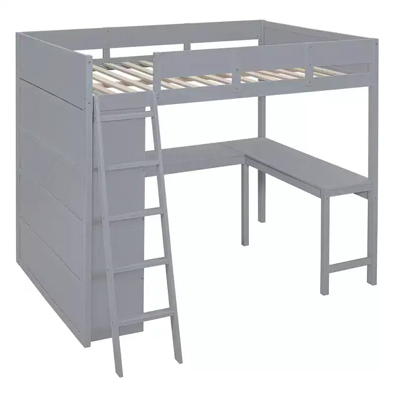 Lit mezzanine pleine grandeur avec bureau et étagère - Pin massif, capacité de 181 kg