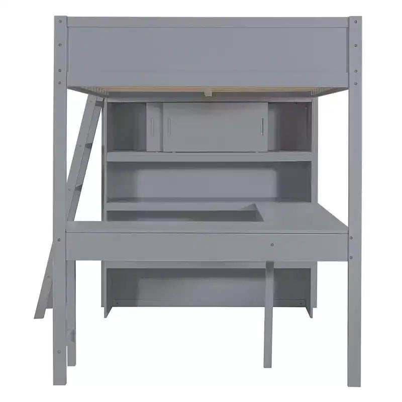 Lit mezzanine pleine grandeur avec bureau et étagère - Pin massif, capacité de 181 kg