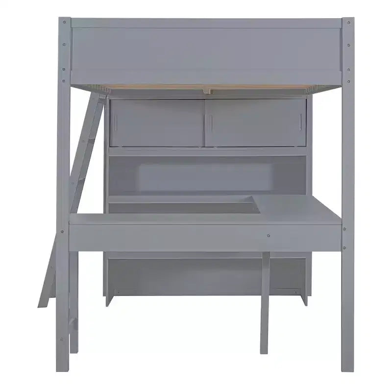 Lit mezzanine pleine grandeur avec bureau et étagère - Pin massif, capacité de 181 kg