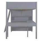 Lit mezzanine pleine grandeur avec bureau et étagère - Pin massif, capacité de 181 kg