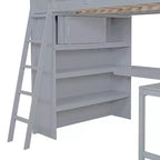Lit mezzanine pleine grandeur avec bureau et étagère - Pin massif, capacité de 181 kg