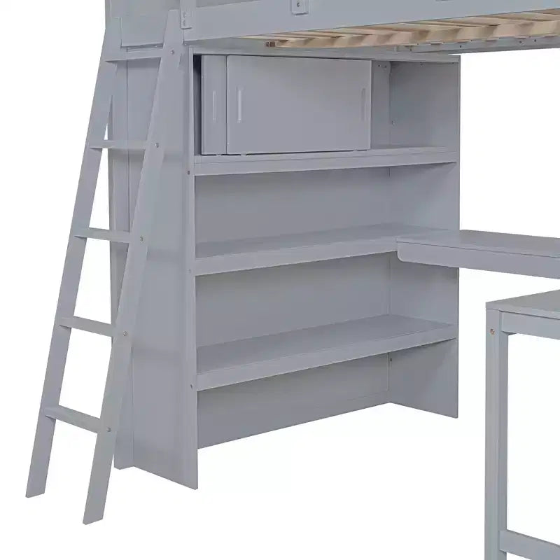 Lit mezzanine pleine grandeur avec bureau et étagère - Pin massif, capacité de 181 kg