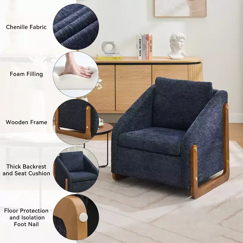 Fauteuil d'appoint en chenille avec cadre en bois et clous décoratifs