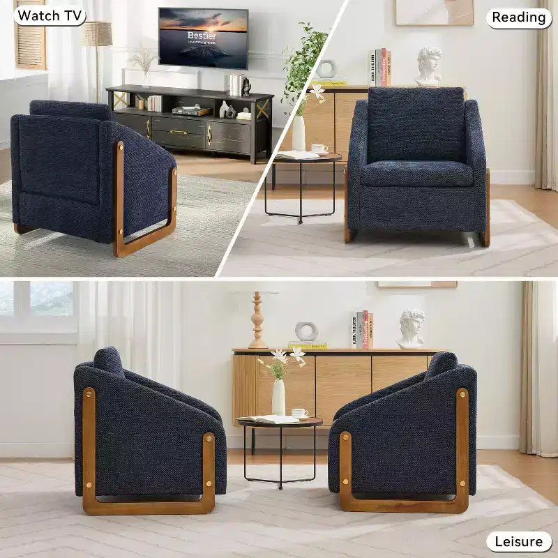 Fauteuil d'appoint en chenille avec cadre en bois et clous décoratifs