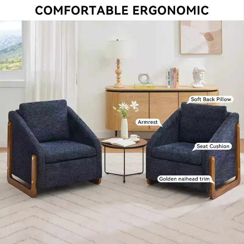 Fauteuil d'appoint en chenille avec cadre en bois et clous décoratifs