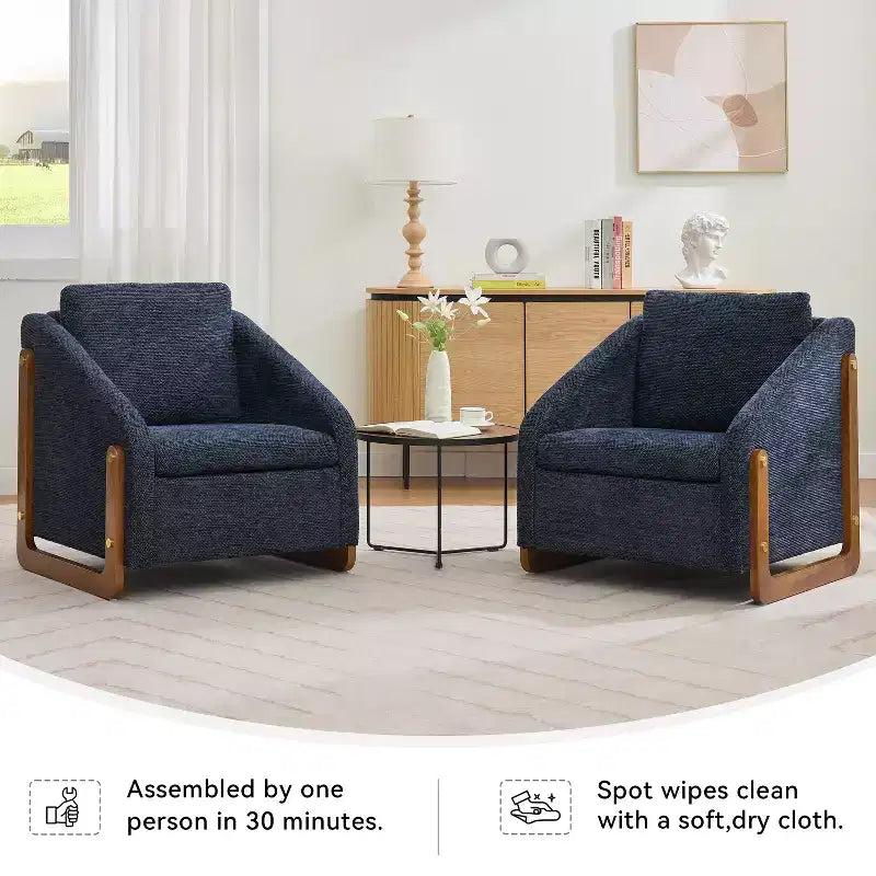 Fauteuil d'appoint en chenille avec cadre en bois et clous décoratifs