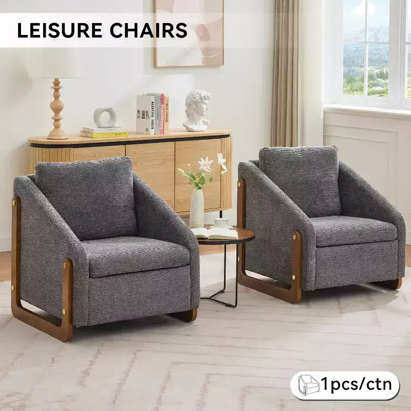 Fauteuil d'appoint en chenille avec cadre en bois et clous décoratifs