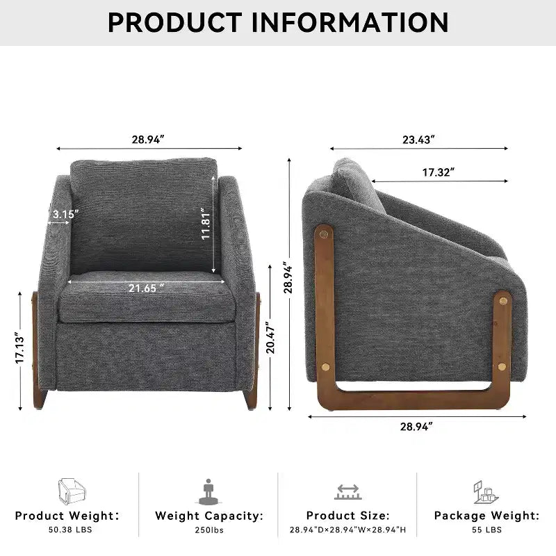 Fauteuil d'appoint en chenille avec cadre en bois et clous décoratifs