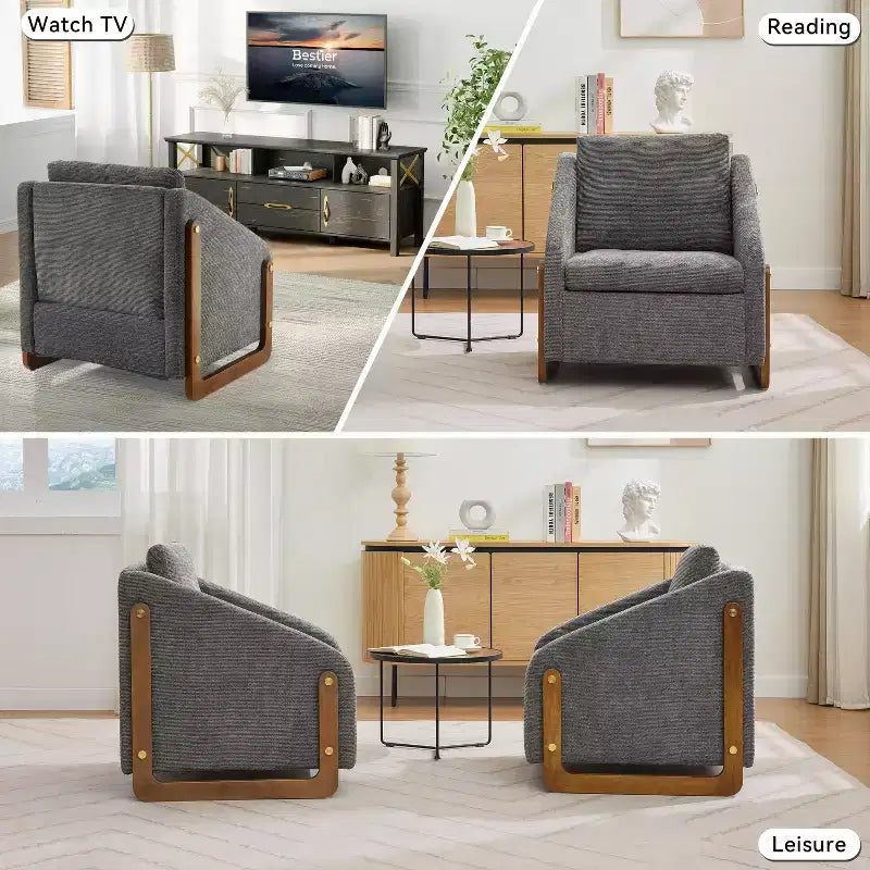 Fauteuil d'appoint en chenille avec cadre en bois et clous décoratifs
